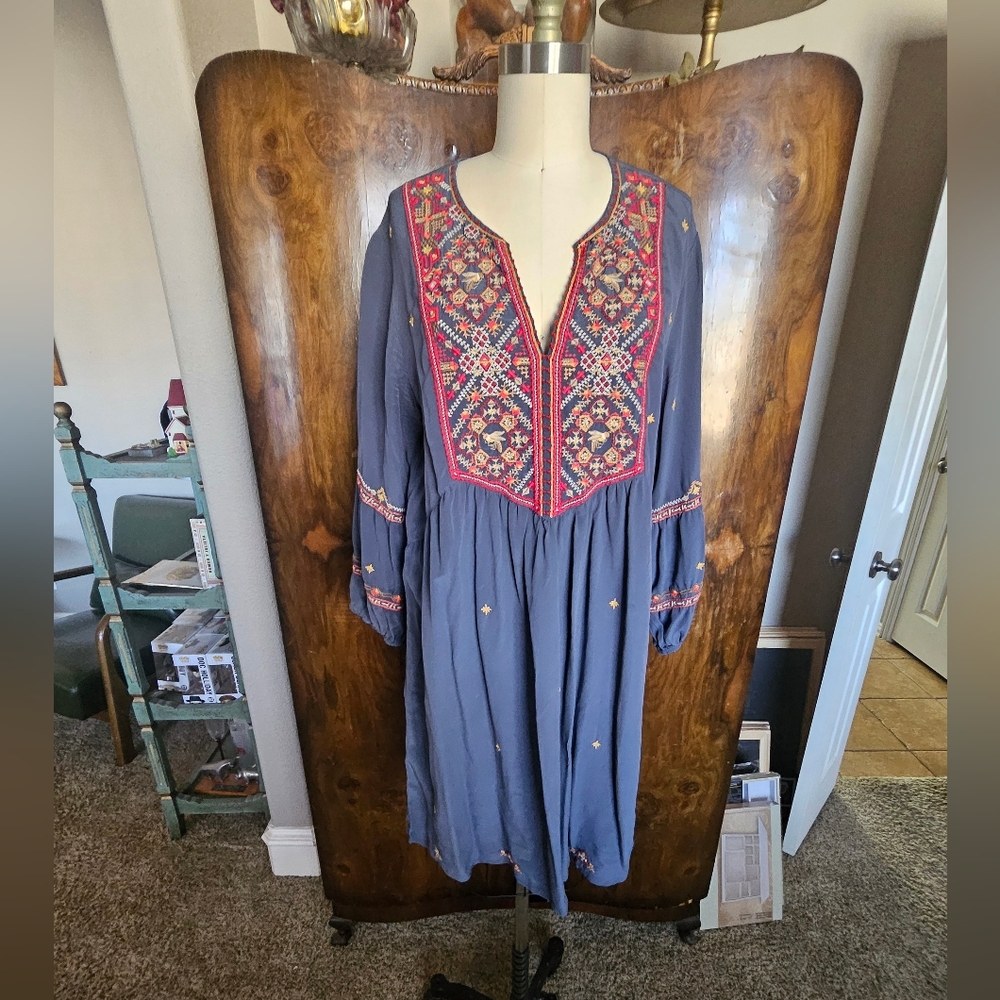 Johnny Was 100% Silk Dress with Vibrant Embroidery